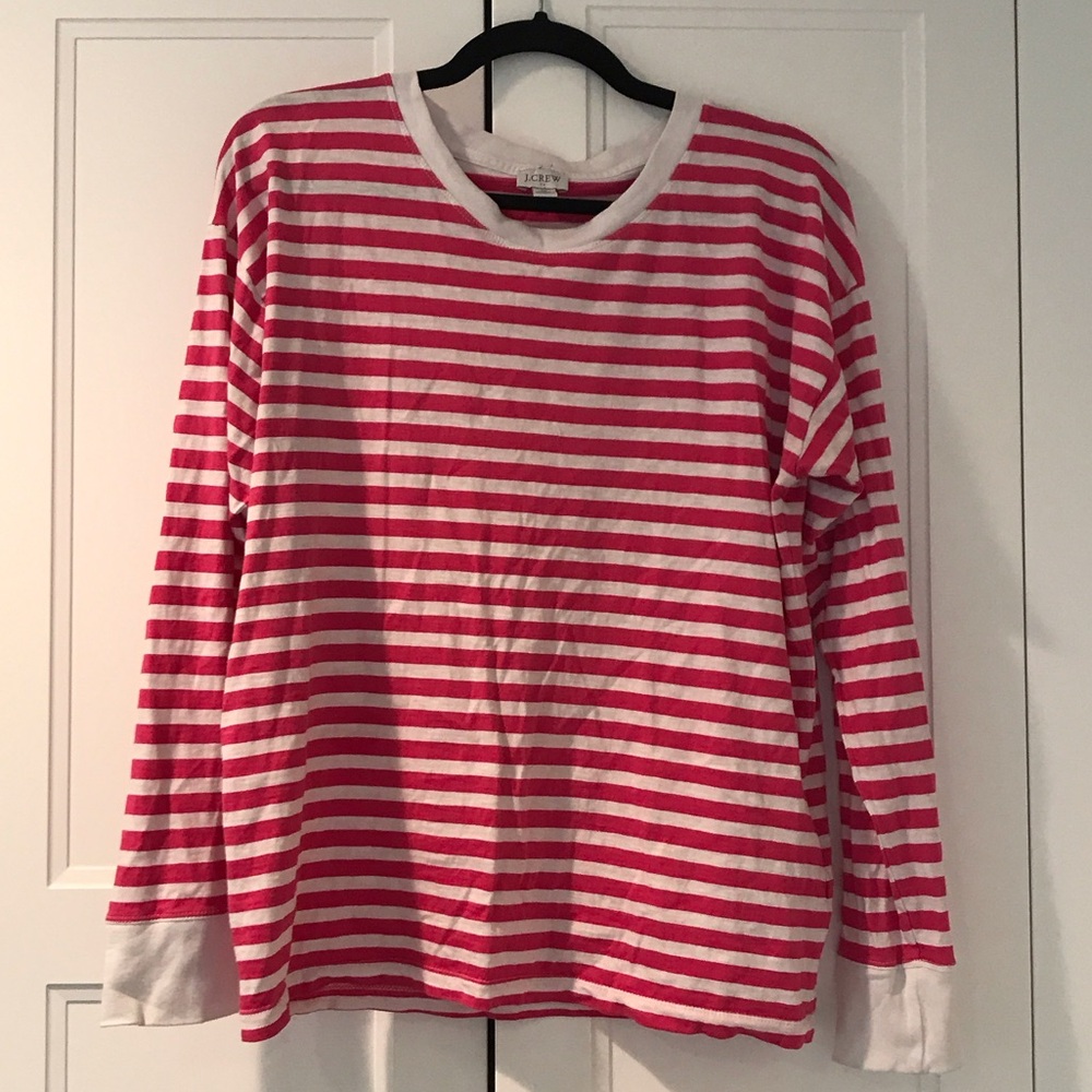 J. Crew Red and White Striped Long Sleeve Tee
